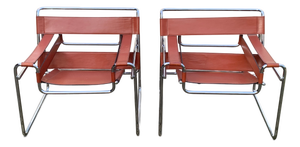 Wassily B3 Armchairs in Chrome and Tan Leather by Marcel Breuer, Set of 2