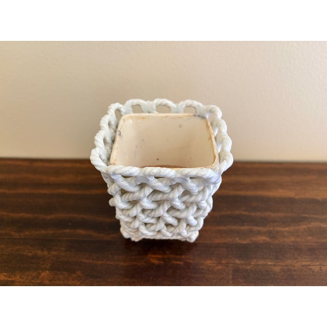 Vintage French Country Reticulated Porcelain Rope-Form Cachepot, Circa 1960s For Sale - Image 12 of 14
