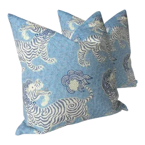 Tibetan Dragon Chinoiserie Blue & White 20 Pillows - A Pair