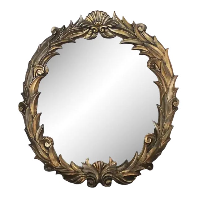 1930’s Antique Art Deco Hollywood Regency Neo Classic Foliate Large Scale Round Plaster Mirror Style of Serge Roche For Sale