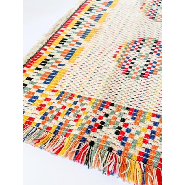 Red Mid-Century Multicolored Hand Woven Overshot Textile For Sale - Image 8 of 12