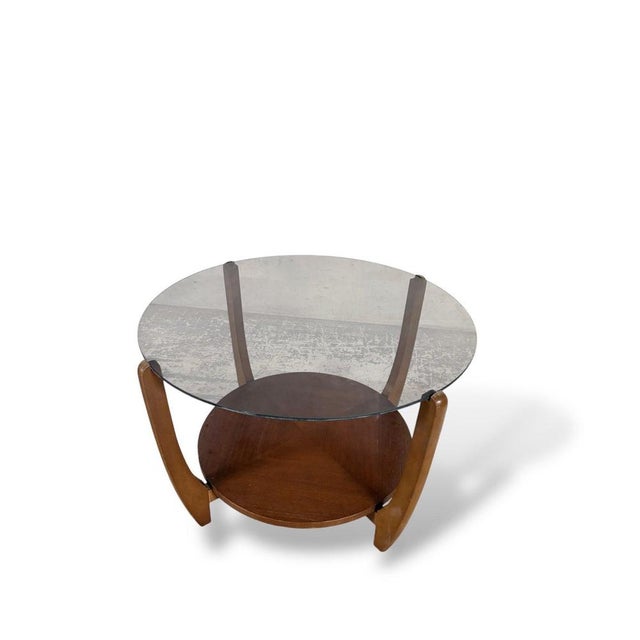 Mid-Century Round Smoked Glass and Teak Coffee Table, 1960s For Sale - Image 4 of 8