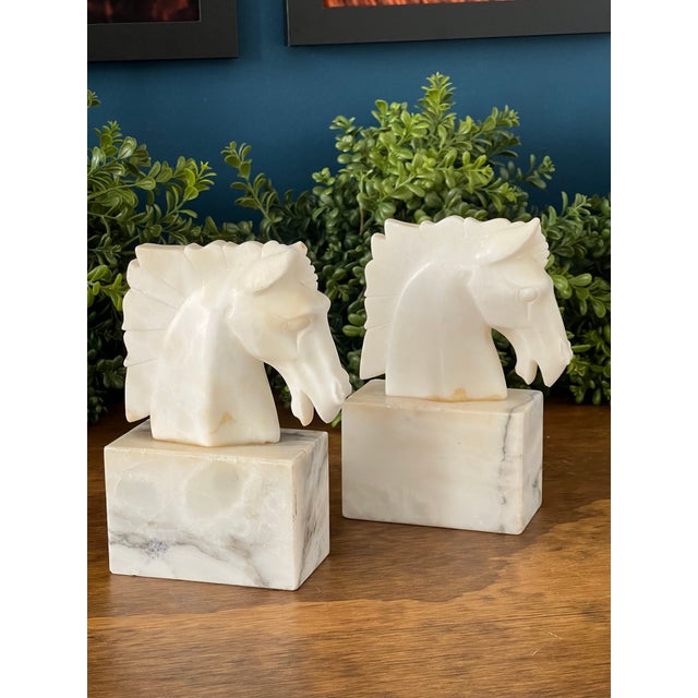 Vintage Marble Desk Clock and Horse Head Bookends Set For Sale - Image 9 of 18