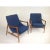 Blue Chenille Mid-Century Lounge Chairs Solid Walnut Frames. - Pair For Sale - Image 4 of 4
