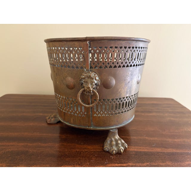 Brass 1940s Neoclassical Brass Cachepot With Lion Paw Feet and Ring Handles For Sale - Image 8 of 10