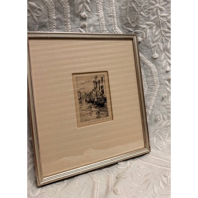 American Original Venetian Canal Etching, Custom Framed For Sale - Image 3 of 4