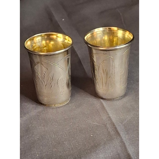 Early 20th Century Antique Russian 84 Silver Kiddush Cups Pair Heirs of Zakhoder Kiev 1908-1917 For Sale - Image 5 of 16