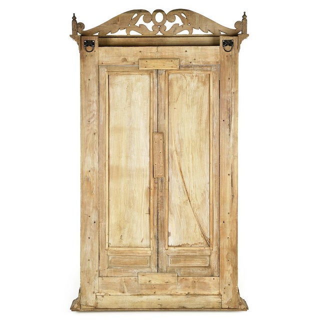 Wood Antique Indian Hand Carved Wood Double Door For Sale - Image 7 of 9