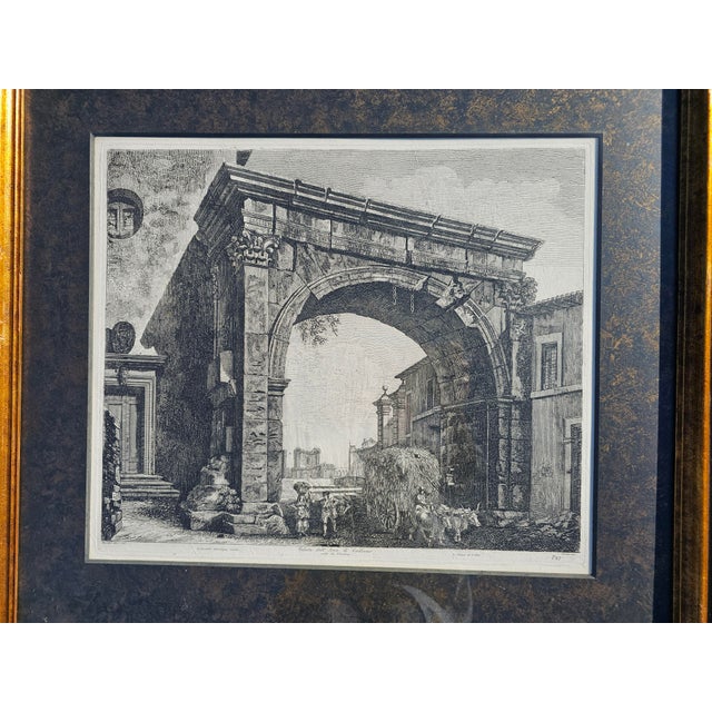 Luigi Rossini (1790–1857) 1821 Roman Antiquities Etching – Arch of Gallienus – Framed For Sale - Image 4 of 12