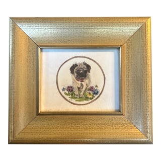 1970’s Original George Wells Pug Dog Watercolor Painting For Sale