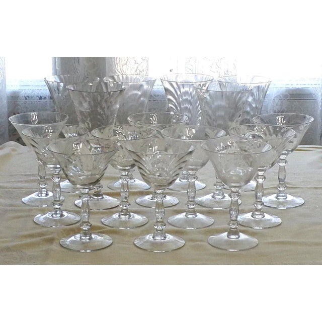 Mid 20th Century Cambridge Caprice Crystal Clear Stemmed Glasses, 10 Water and 6 Wine For Sale - Image 9 of 14