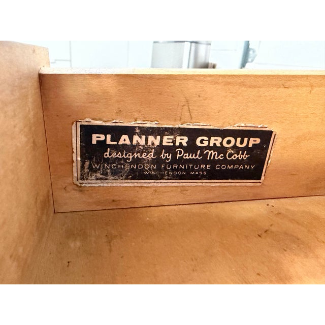 48"W × 24"D × 29"H Chair opening,: 28h 25w Paul Mccobb Planner Group Maple Desk & Side Table Marked Solid Maple. Original...