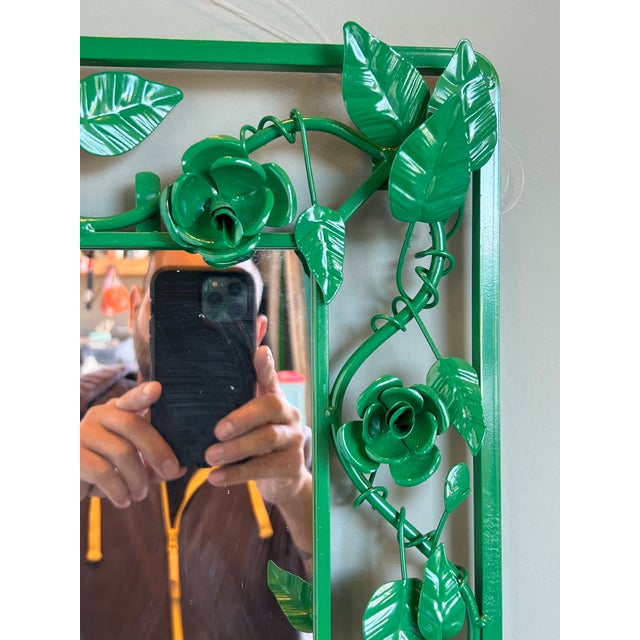 Metal Vintage Metal Green Mirror With Floral Motif For Sale - Image 7 of 7