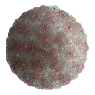 1950s Big Pink & Clear Barovier Toso Midcentury Murano Flowers Flush Mount Chandelier For Sale
