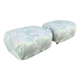Postmodern Multicolored Floral Fabric Pouf Ottomans - A Pair For Sale