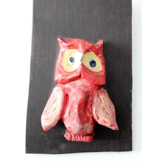 Pop Art Mid-Century Ceramic and Ebony Owl Art Hanging For Sale - Image 3 of 6