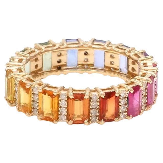 Gemstone Natural 4.15 cts ctrainbow sapphire & 0.36 cts diamond ring in 14k gold For Sale - Image 7 of 18