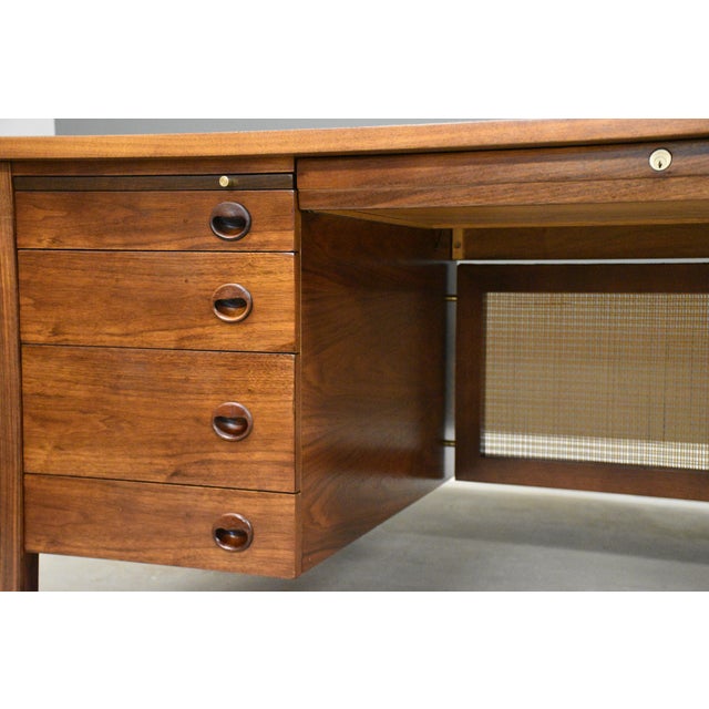 Wood 1950s Edward Wormley for Dunbar Walnut Executive Desk For Sale - Image 7 of 12