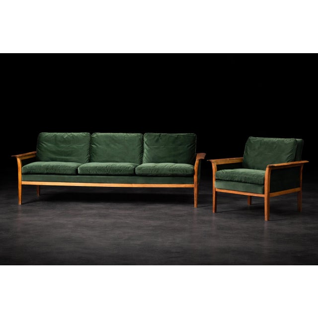 Vintage Norwegian Rosewood and Bottle Green Velour Sofa and Chair by Knut Sæter for Vatne Møbler, 1960s, Set of 2 For Sale - Image 16 of 18