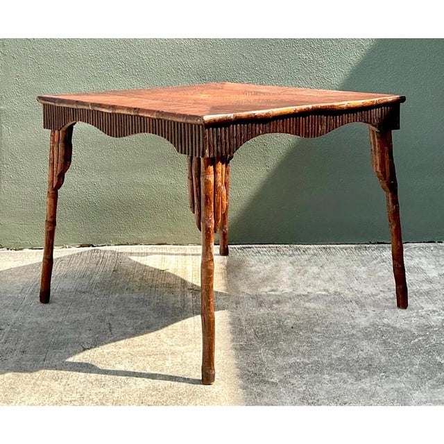Mid 20th Century Vintage Dark Bamboo Parquetry Square Game Table For Sale - Image 5 of 12