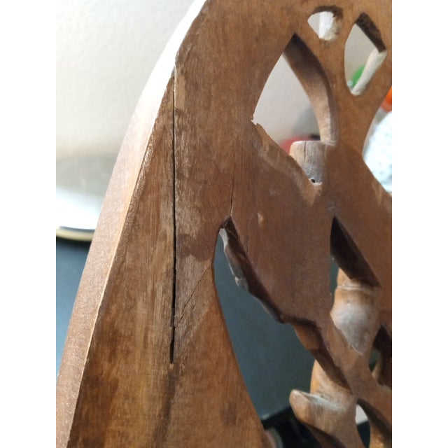 Tan 1970s Carved Wood Humming Bird & Floral Oval Wall Decor For Sale - Image 8 of 8