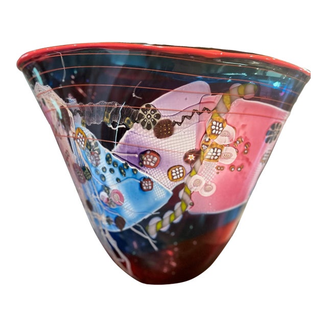 1980s Wes Hunting Glass Art Vase For Sale