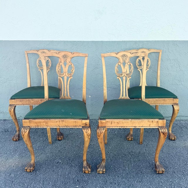 Chippendale Vintage Chippendale Style Ball in Claw Dining Chairs - Set of 4 For Sale - Image 3 of 11