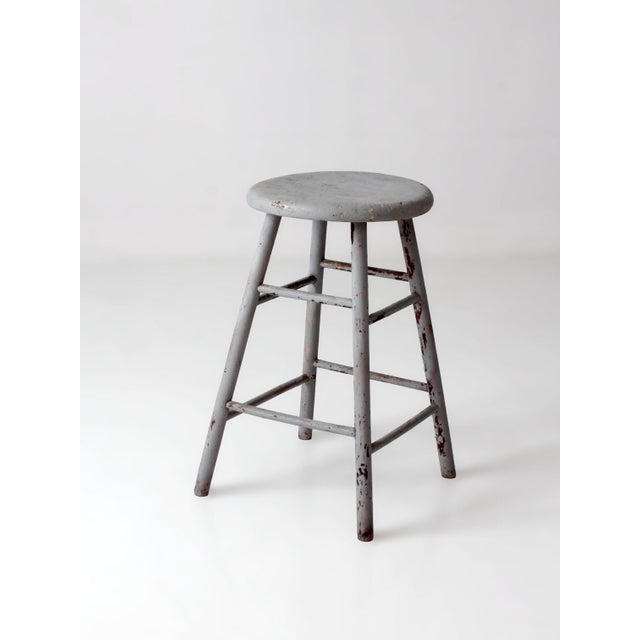 Early 20th Century Antique Gray Painted Wood Stool For Sale - Image 5 of 13