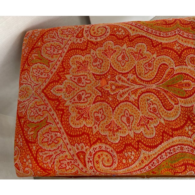 Wood Faux Bamboo Bench Upholstered With 19Th. C. Cashmere Shawl For Sale - Image 7 of 12