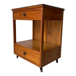 1960’s Mid-Century Modern Nightstand With Two Dovetailed Drawers and Glass Top For Sale
