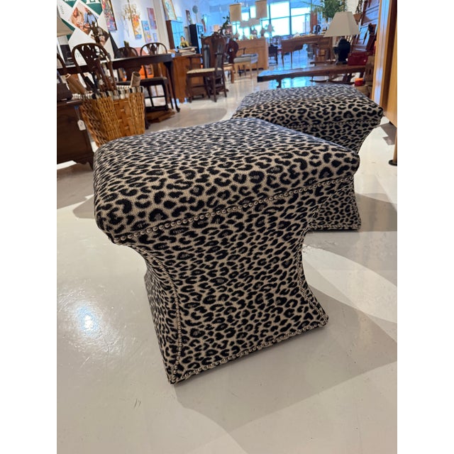 Hollywood Regency Leopard Print Ottoman Stool Set (Walter E Smithe) For Sale - Image 3 of 10