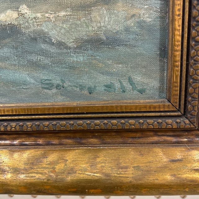 Peach Vintage French Seascape Oil Painting Framed and Signed For Sale - Image 8 of 10