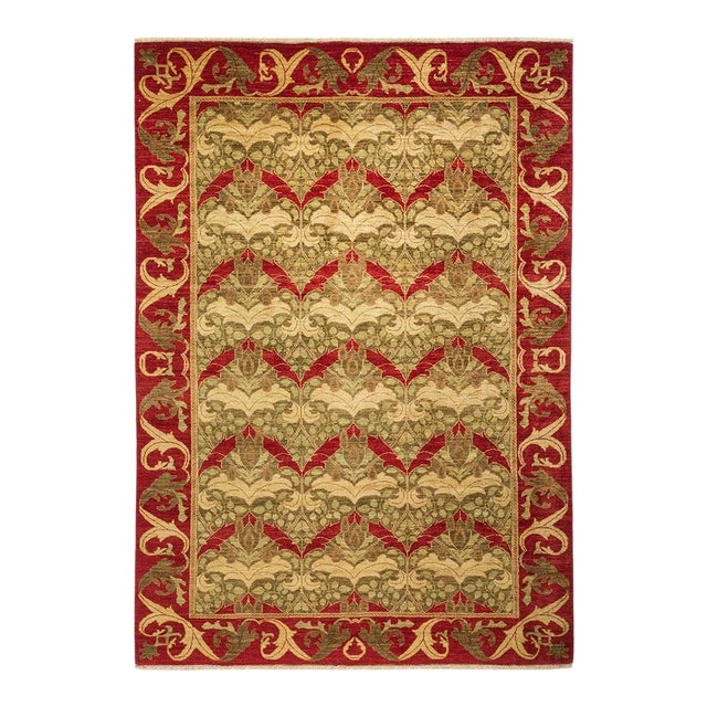 Arts & Crafts Collection Hand-Knotted Area Rug - Red 5' 10" x 8' 8" For Sale