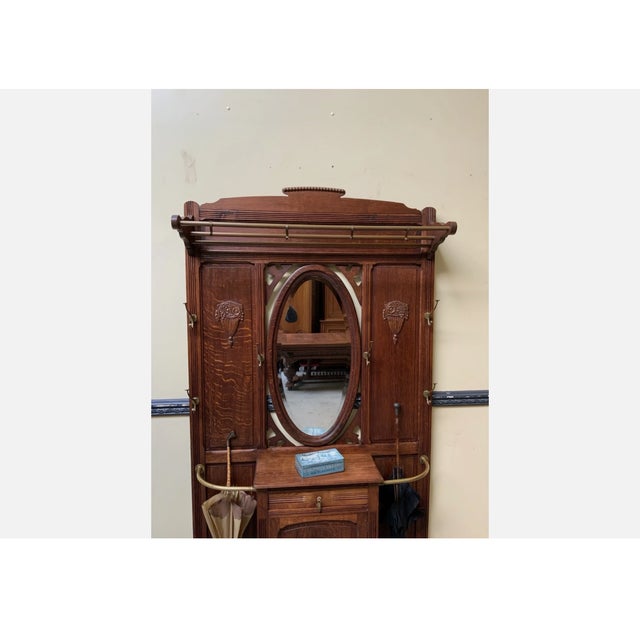 Brown Antique Art Deco Wardrobe with Cabinet and Drawer, 1925 For Sale - Image 8 of 10