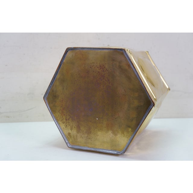 Hollywood Regency Brass Hexagon Trash Can Bin Planter Cachepot 11" For Sale - Image 13 of 14