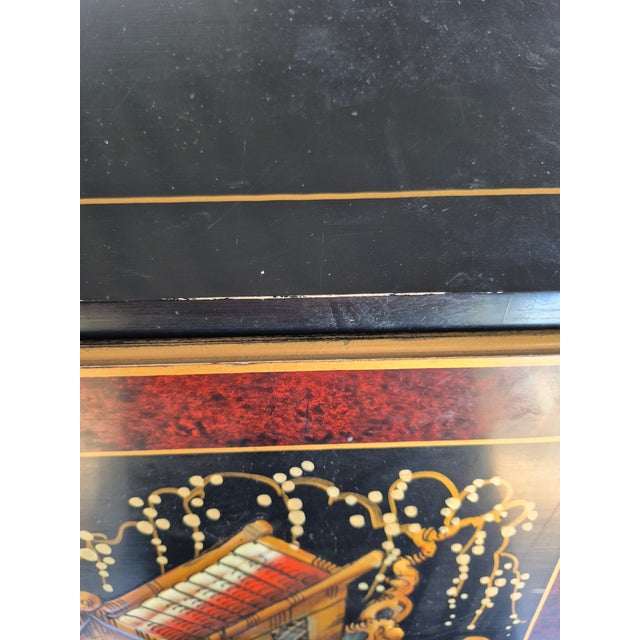A Vintage Chinoiserie Black Lacquer Secretary Desk by the Maddox Table Company For Sale - Image 14 of 14