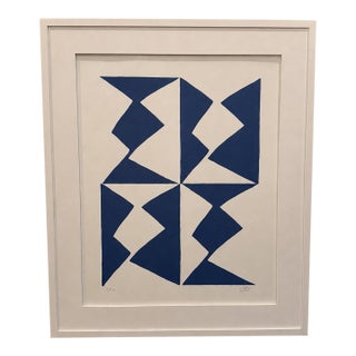 Upton Home “Trestle Royal” Blue & White Framed Abstract Print, 2018 For Sale