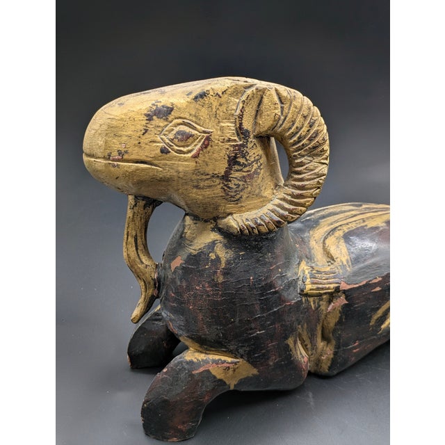 Black 1950s Artisan Crafted Egyptian Revival Two-Headed Ram Sculpture For Sale - Image 8 of 15