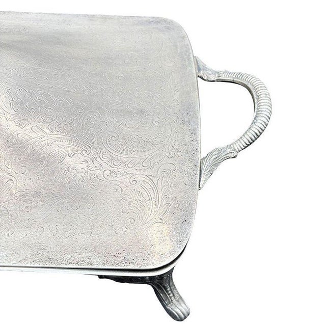 1940s Styles Mid-Century Modern Silverplate Electric Warming Chafing Dish W/ Floral & Scroll Design by Towle For Sale - Image 13 of 16