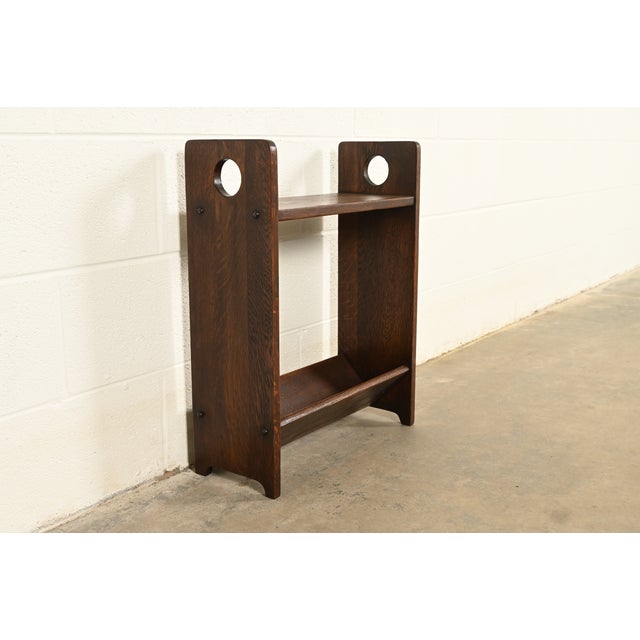 Lakeside Craft Shops Antique Mission Oak Arts & Crafts Cutout Book Trough or Magazine Stand, Newly Refinished For Sale - Image 11 of 11