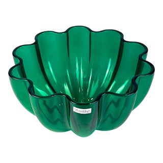 Vintage Oversized Villeroy & Boch 'Neptun' Emerald Green Fluted Crystal Bowl, Made in Germany For Sale