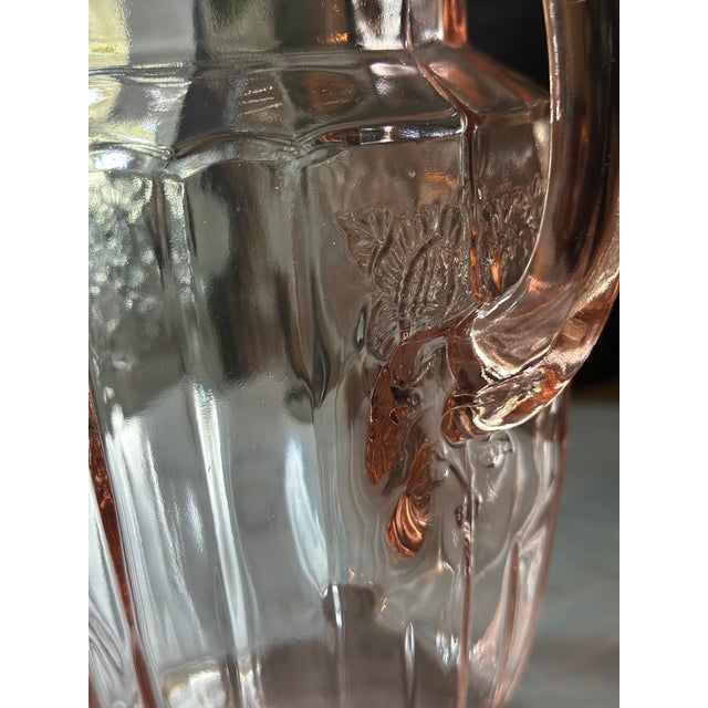 Anchor Hocking 930s Hocking Glass 'Mayfair / Open Rose' Pink Depression Pitcher For Sale - Image 4 of 5