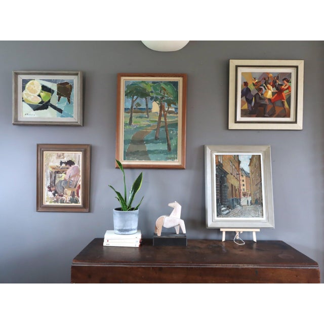 Mid-Century Modern Mid-Century Modern 'Dance the Night Away' Vintage Swedish Cubist Figurative Oil Painting, Framed For Sale - Image 3 of 11