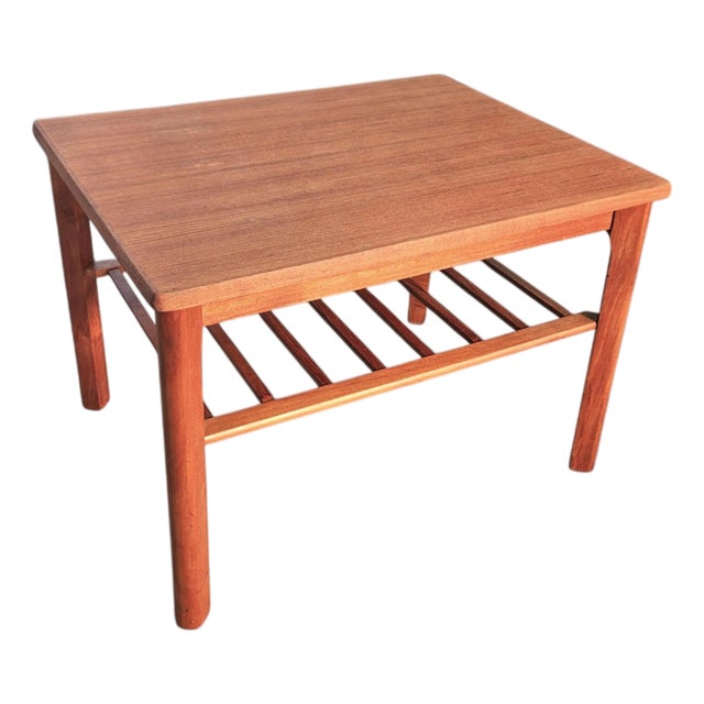 Mid Century Møbelfabrikken Toften Danish Modern Teak Side Table With Slatted Shelf For Sale