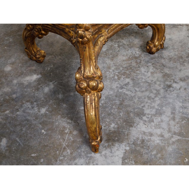 Gold Italian Carved Giltwood Side Table with Slate Top, Shelf and Floral Motifs For Sale - Image 8 of 12