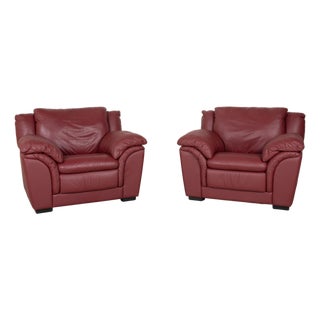 Red Leather Lounge Chairs from Natuzzi, Set of 2 For Sale
