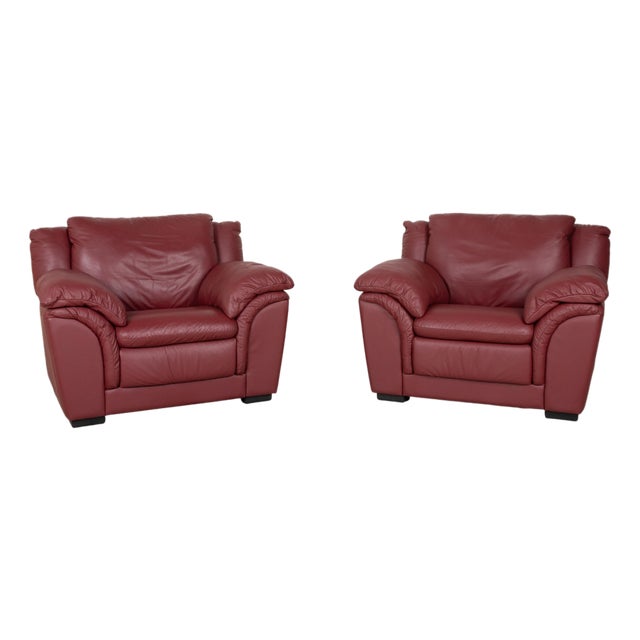 Red Leather Lounge Chairs from Natuzzi, Set of 2 For Sale