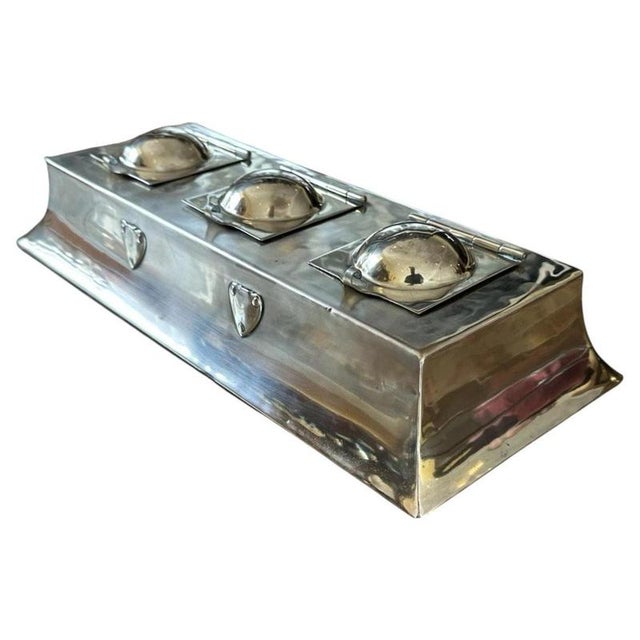 Arts & Crafts Brass Triple Inkwell attributed to C.F.A. Voysey, 1890s For Sale - Image 4 of 6
