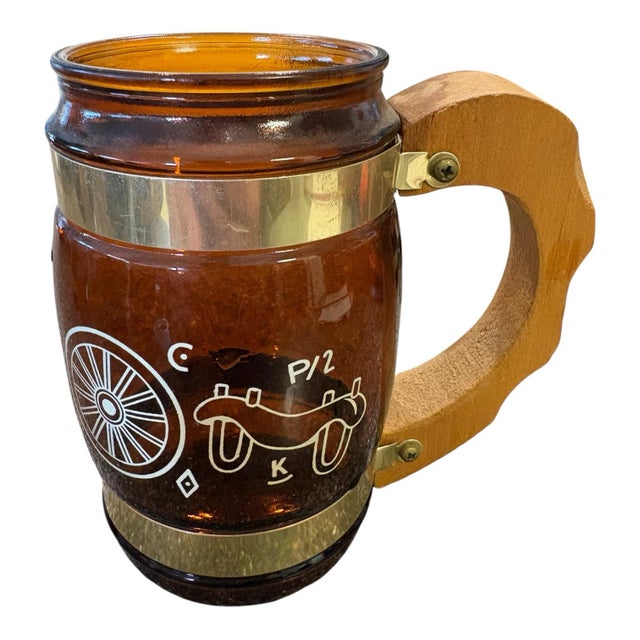Vintage Siesta Ware Amber Glass Western Barware Set With 6 Mugs & Wood Caddy For Sale In Indianapolis - Image 6 of 12