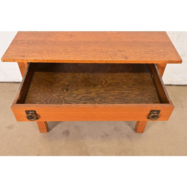 Wood Lifetime Furniture Antique Mission Oak Arts & Crafts Desk or Library Table, Circa 1910 For Sale - Image 7 of 14